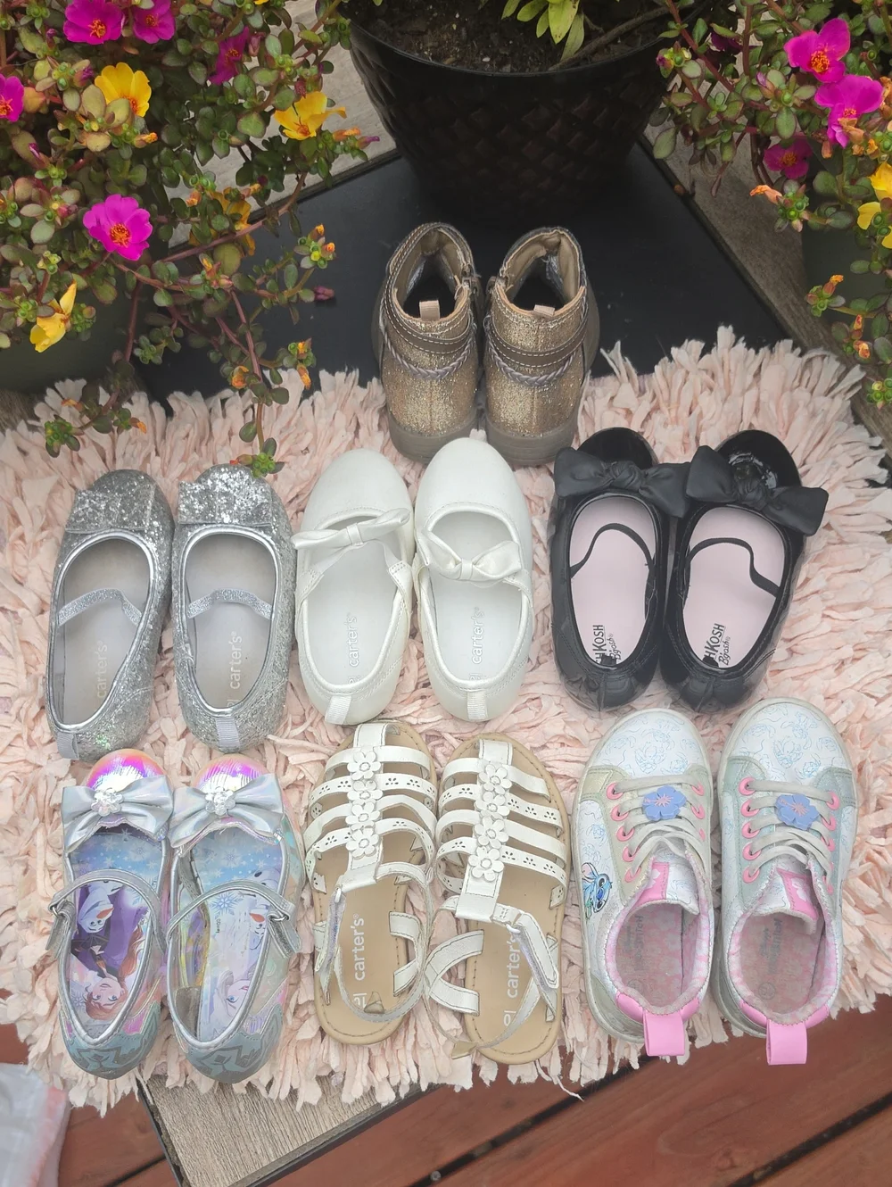 Girls Sz 10 Dress & Casual Shoes Bundle - White, Silver, Gold, Black, Pink, Tan